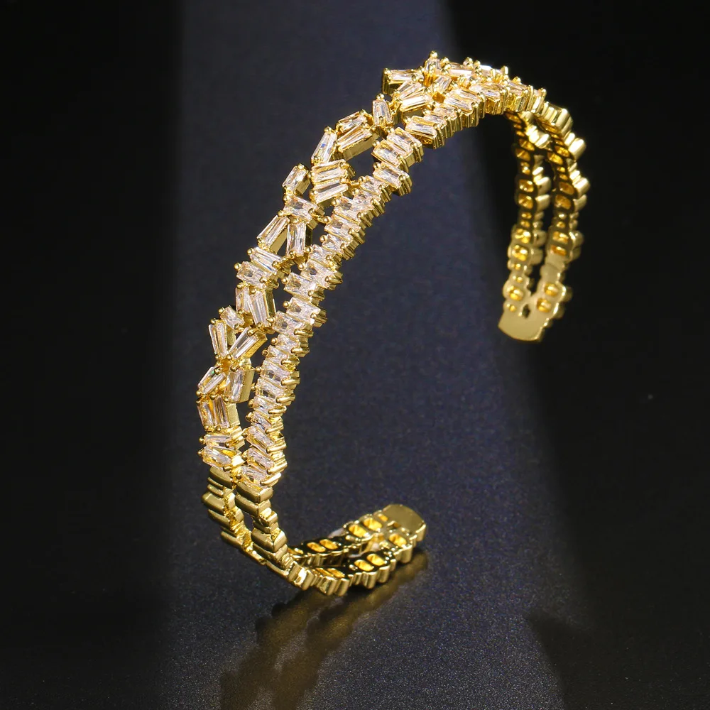 

Ekopdee Elegant Zirconia Bracelet Luxury Women Gold Brass Bracelets Bangle For Bride Wedding Jewelry Party 2022 New