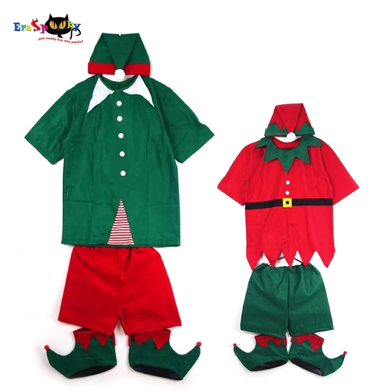 

Eraspooky Simple New Year Clothes Adult Kids Christmas Elf Cosplay Santa Claus Helper Costume Carnival Party Family Fancy Dress