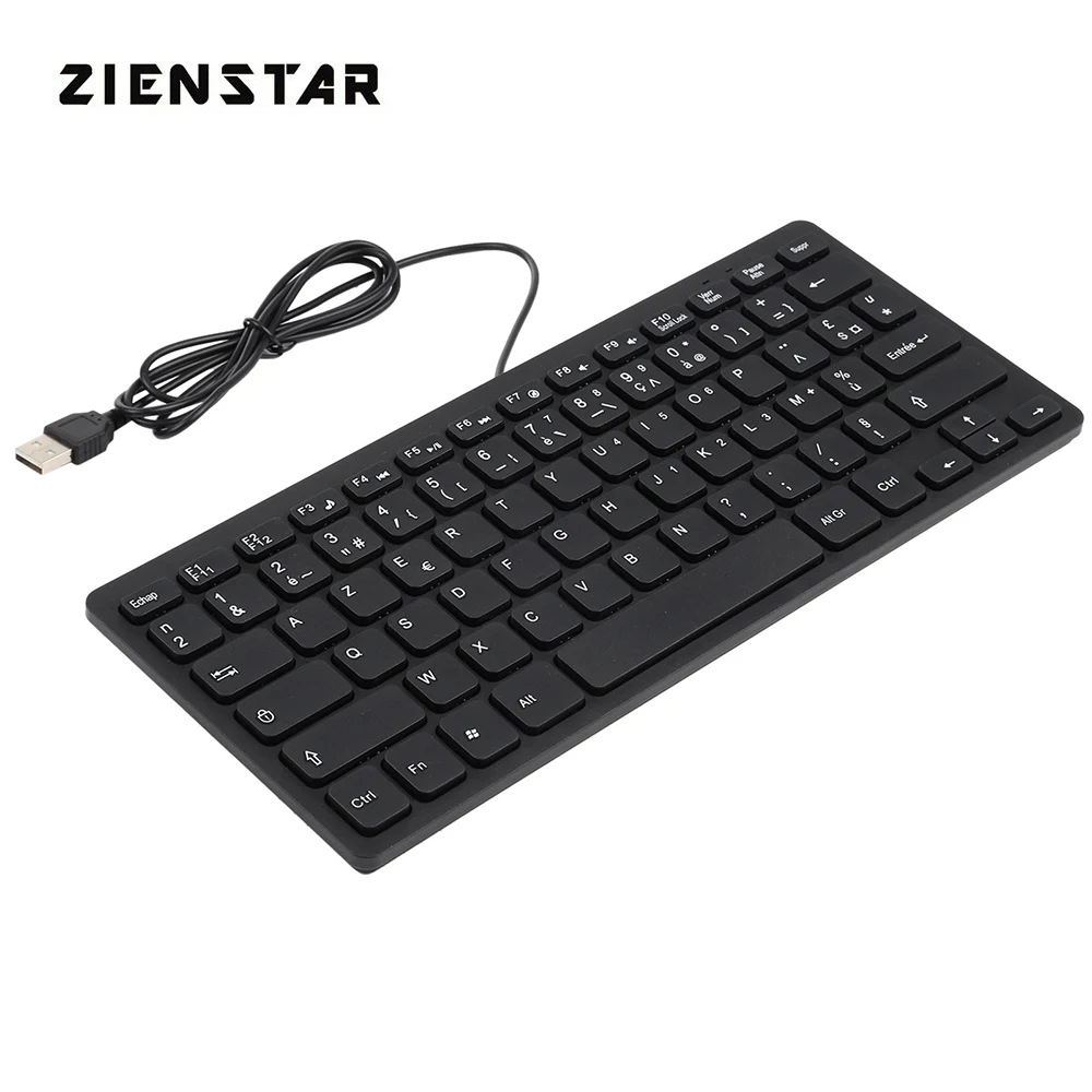 ZIENSTAR AZERTY Французская буква ультратонкий дизайн мини USB Проводная клавиатура для