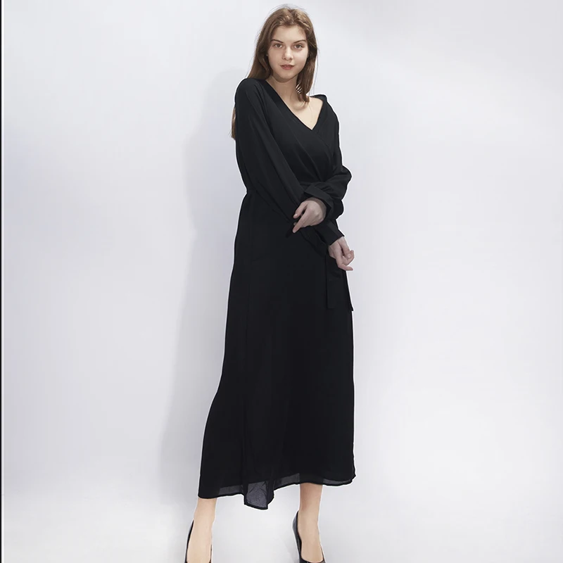 Boho Sexy V Neck Split Maxi Party Dress Women Solid Color Long Three Quarter Sleeve Casual Bandage Wrap Dresses | Женская одежда