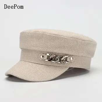 DeePom Military Hat Women Flat Top Cotton Painter Cap Hats For Women Spring Summer Hat With Silver Chain Korean Fashion New
DeePom Military Hat Women Flat Top Cotton Painter Cap Hats For Women Spring Summer Hat With Silver Chain Korean Fashion New