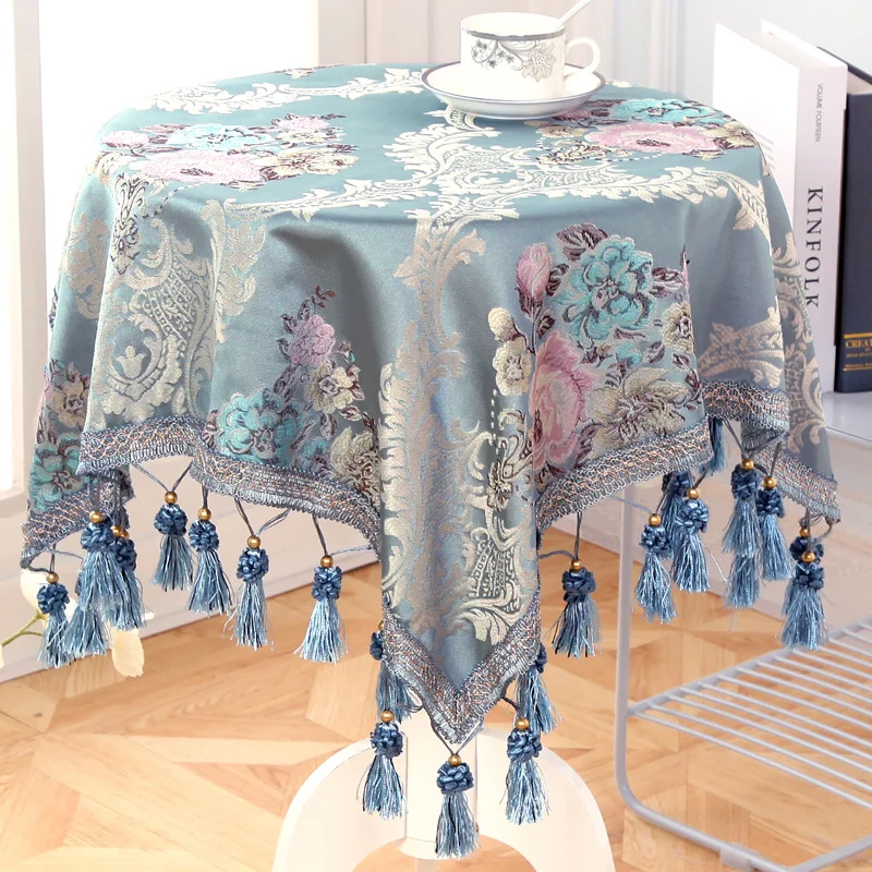 

Luxury European Style Round/Square Tablecloth with Tassel Embrodered Table Cover for Wedding Decor Christmas Round Table Cloth