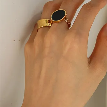Peri'sBox Twisted Chain Malachite Black Shell Rings Circle Geometric Rings for Women Titanium Steel Vintage Disc Ring Adjustable
Peri'sBox Twisted Chain Malachite Black Shell Rings Circle Geometric Rings for Women Titanium Steel Vintage Disc Ring Adjustable