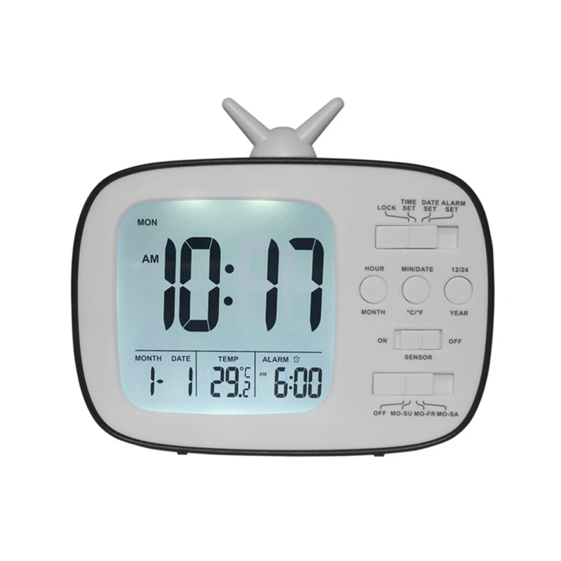 LED Digital Alarm Clock With Night Light Thermometer Calendar Alarm Clock Desk Display Smart Light-sensitive TV Shape Clocks
LED Digital Alarm Clock With Night Light Thermometer Calendar Alarm Clock Desk Display Smart Light-sensitive TV Shape Clocks