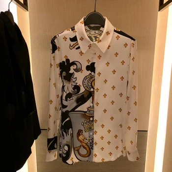 100% Pure Silk Shirt European High Street Top Quality Women Spring Romantic Navy Print Ivory White Shirt
100% Pure Silk Shirt European High Street Top Quality Women Spring Romantic Navy Print Ivory White Shirt