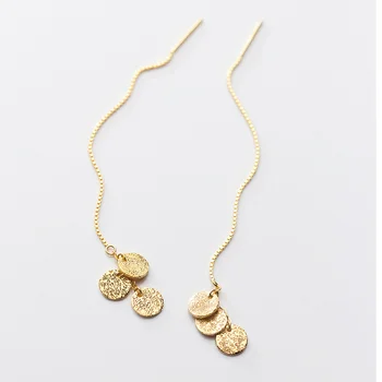 925 Sterling Silver Round Pendant Ear Threader Gold Color Plated Long Chain Dangle Drop Earrings Fine Jewelry for Women
925 Sterling Silver Round Pendant Ear Threader Gold Color Plated Long Chain Dangle Drop Earrings Fine Jewelry for Women