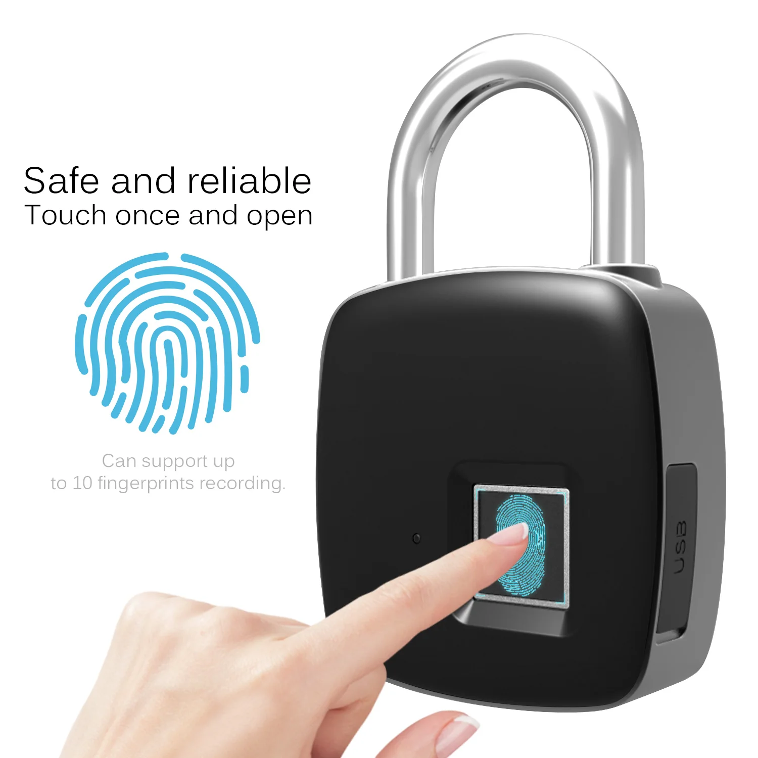 Smart Fingerprint Padlock Safe 10 fingerprints recording USB Charging Rechargeable Waterproof Door Lock Security Padlock
Smart Fingerprint Padlock Safe 10 fingerprints recording USB Charging Rechargeable Waterproof Door Lock Security Padlock