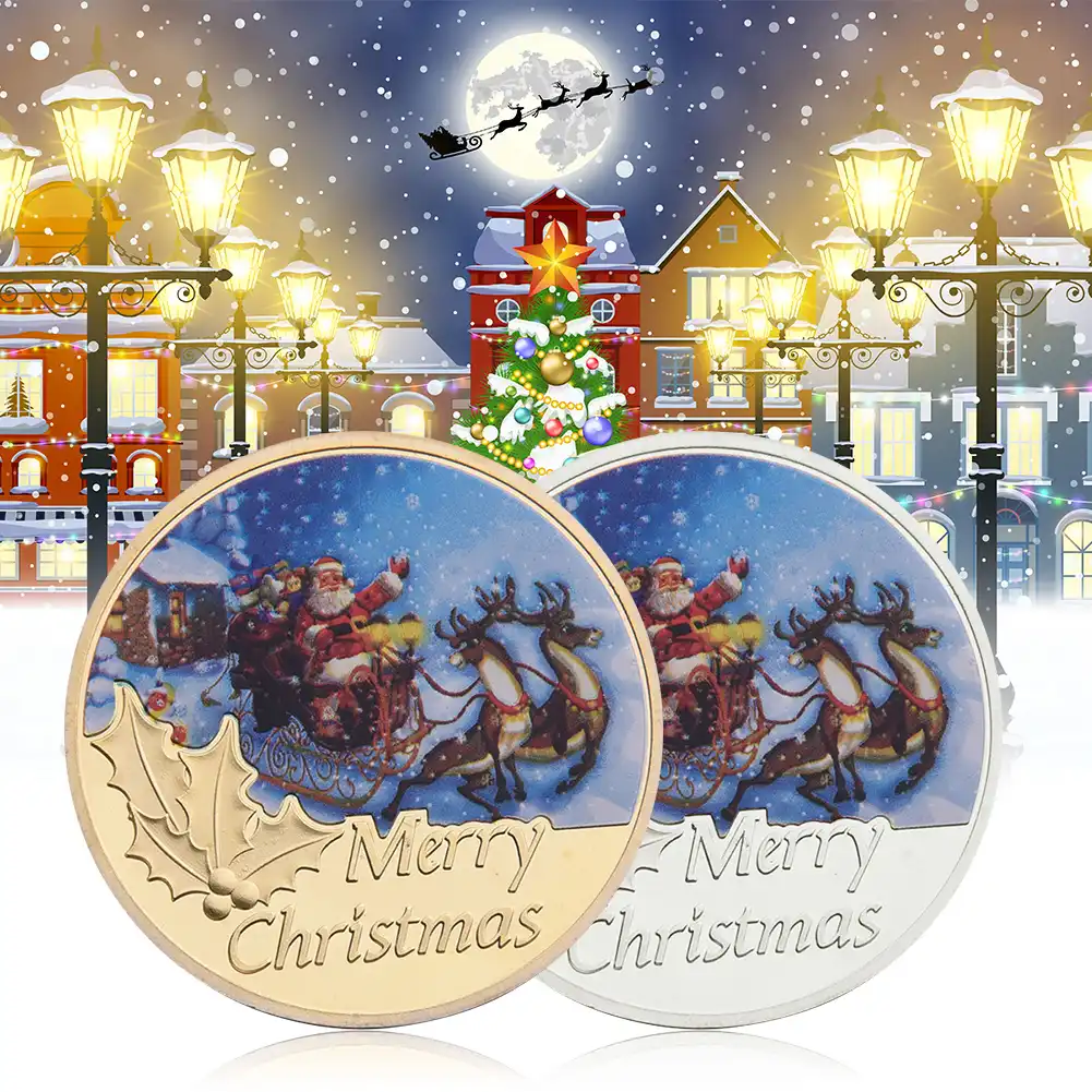 xmas santa claus sleigh design commemorative coin souvenir