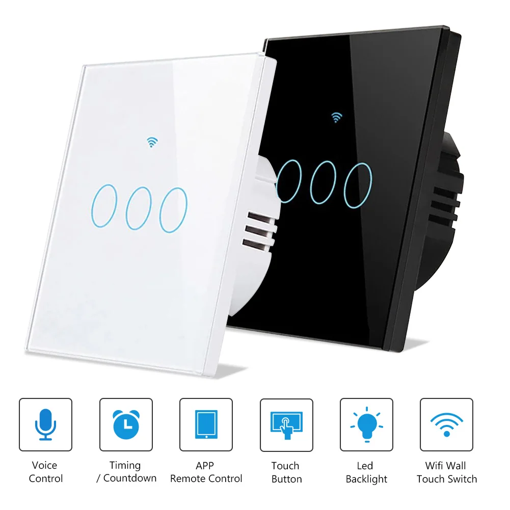 Wifi Smart Light Switch Glass Wall APP Remote WIFI Panel Wireless For Alexa Google Home 1/2/3 Gang Touch Panel Voice Control
Wifi Smart Light Switch Glass Wall APP Remote WIFI Panel Wireless For Alexa Google Home 1/2/3 Gang Touch Panel Voice Control