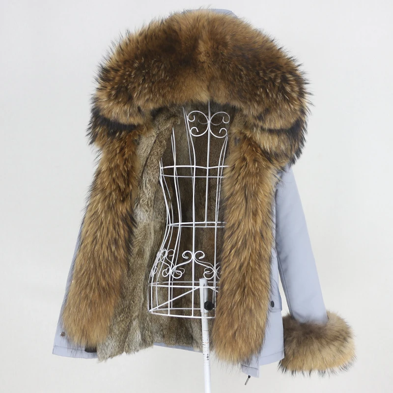 

MENINA BONITA 2022 Winter Jacket Women Short Waterproof Parka Real Rabbit Fur Coat Natural Fox Raccoon Fur Collar Hood Removable