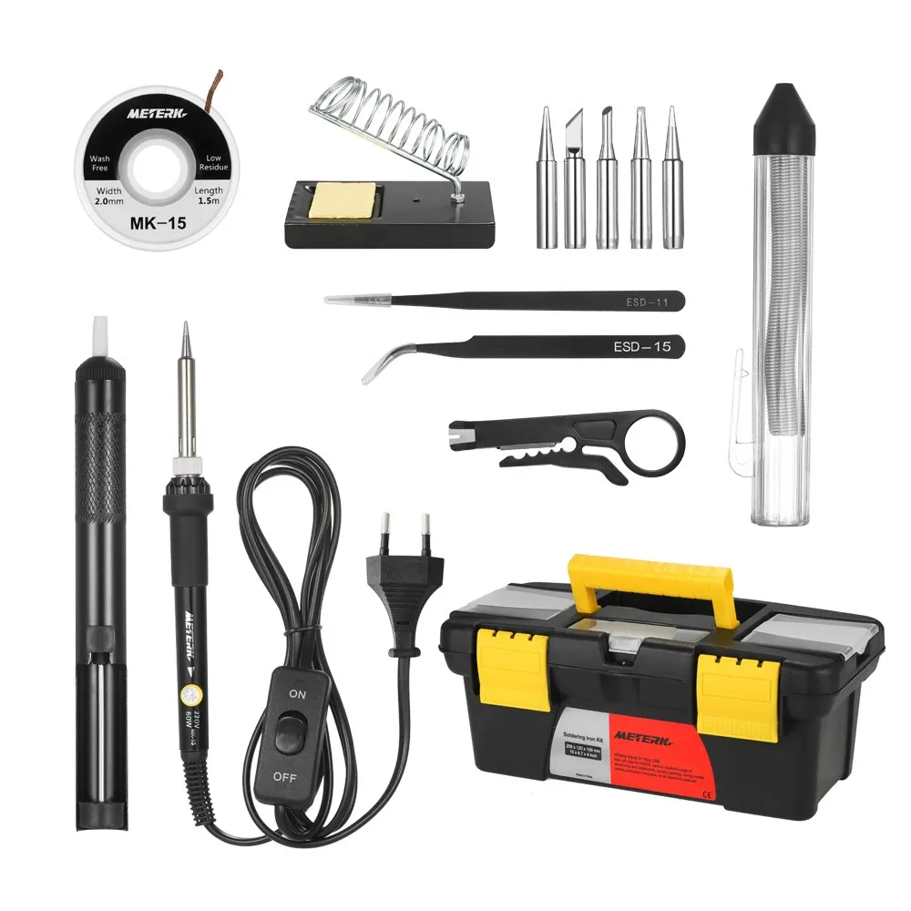 Meterk 14 in 1 Soldering Iron Kit 60W Adjustable Temperature Welding Soldering Iron +soldering iron tip and other Accessories
Meterk 14 in 1 Soldering Iron Kit 60W Adjustable Temperature Welding Soldering Iron +soldering iron tip and other Accessories