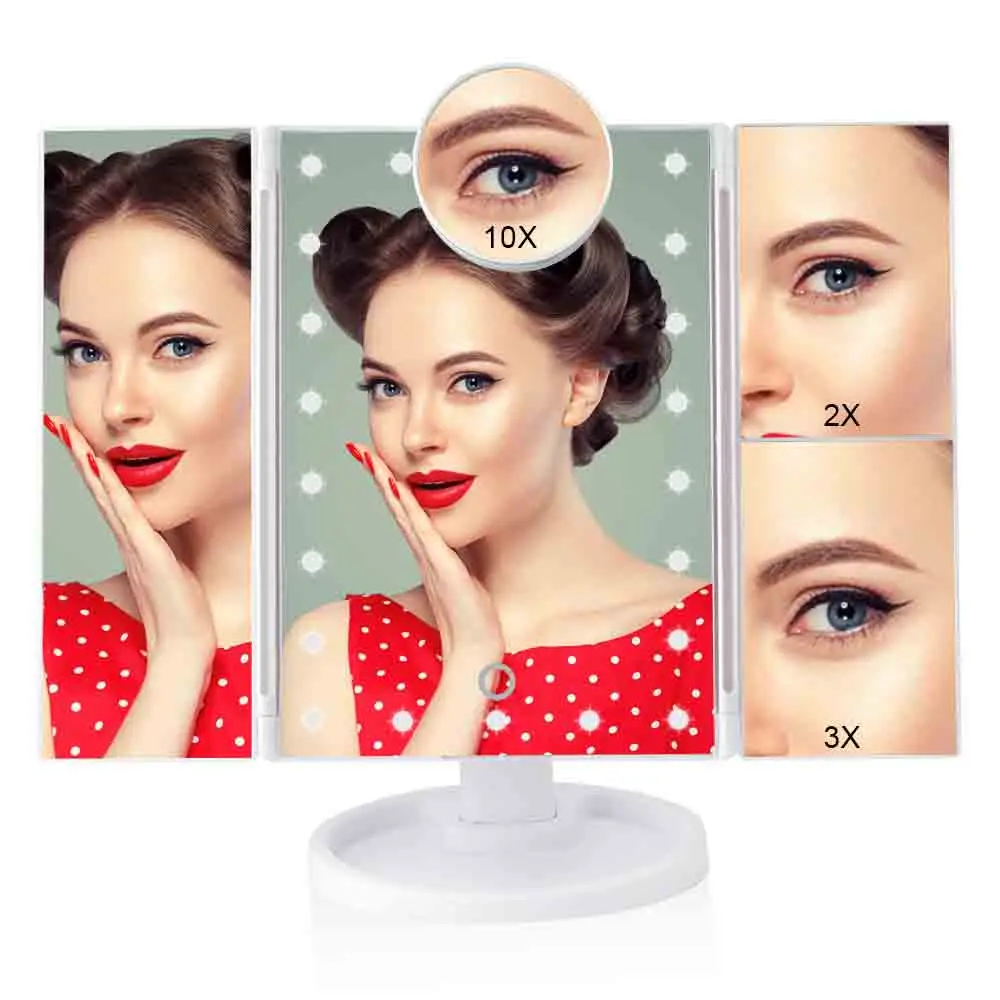 Makeup Mirror with 22 LED Light Pocket Flexible Touch Screen Magnifying 1X/2X/3X/10X Cosmetic Gift 3 Folding Adjustable Mirrors
Makeup Mirror with 22 LED Light Pocket Flexible Touch Screen Magnifying 1X/2X/3X/10X Cosmetic Gift 3 Folding Adjustable Mirrors