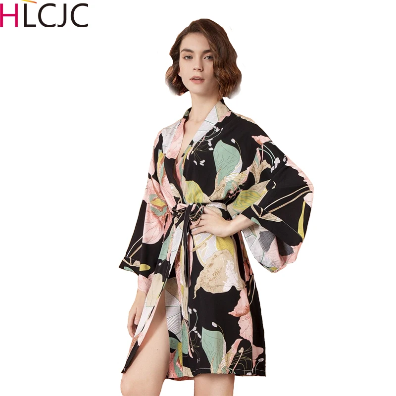 Женское хлопковое кимоно халат с цветочным принтом атласное нижнее белье