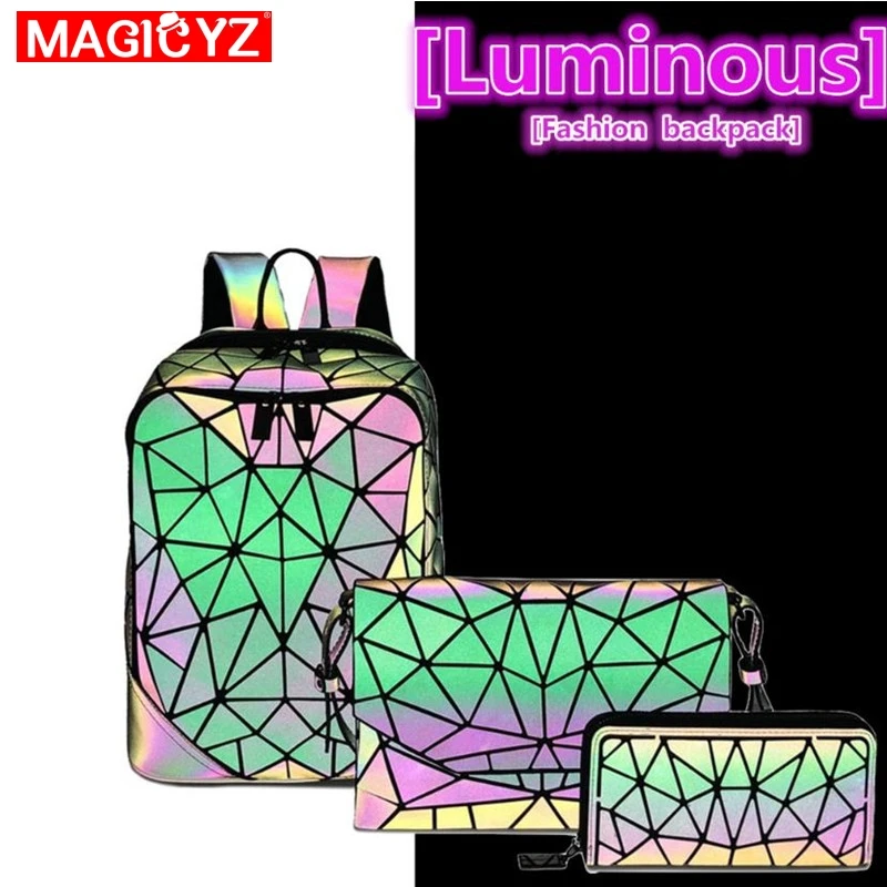 Лазерный светящийся треугольный комплект с блестками рюкзак для женщин сумка на