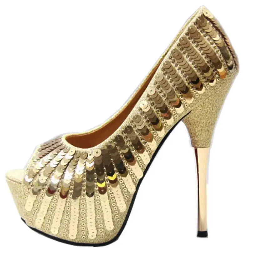 Spring and summer new fish mouth single shoes super high heel sequins elegant women's shoes sexy gold wedding shoes 34-40
Spring and summer new fish mouth single shoes super high heel sequins elegant women's shoes sexy gold wedding shoes 34-40