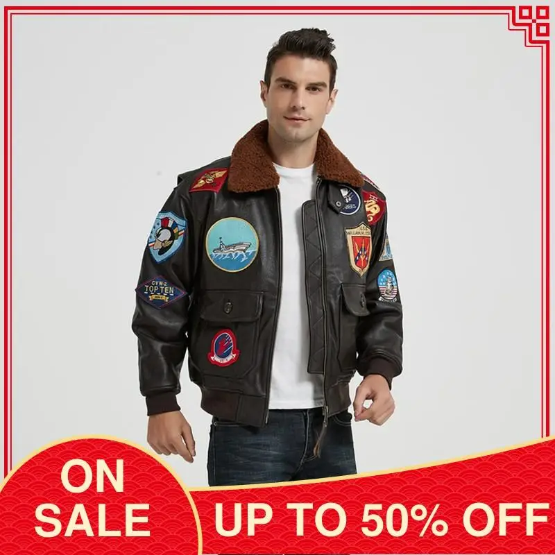 2020 Dark Brown USAF Pilot Leather Jacket Men Wool Collar Europe Size Real Thick Cowhide Winter Military Aviator Leather Coat
2020 Dark Brown USAF Pilot Leather Jacket Men Wool Collar Europe Size Real Thick Cowhide Winter Military Aviator Leather Coat