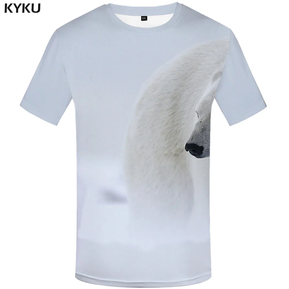 KYKU Brand Bear T shirt Men Animal Tshirt Printed Russia Tshirts Casual White Anime Clothes Hip Hop T-shirts 3d Short Sleeve | Мужская