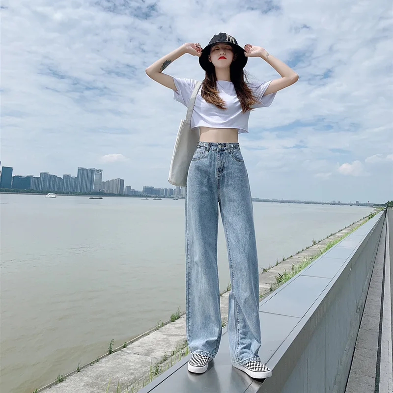 

2021 High Waist Loose Jeans for Women Comfortable Fashion Casual Straight Leg Baggy Pants Mom Jeans Washed Boyfriend Jeans New