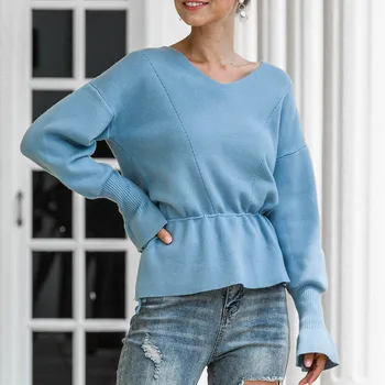Autumn winter casual loose V-neck sweater ruffled waist Solid Color Knit Pullovers Tops Women
Autumn winter casual loose V-neck sweater ruffled waist Solid Color Knit Pullovers Tops Women