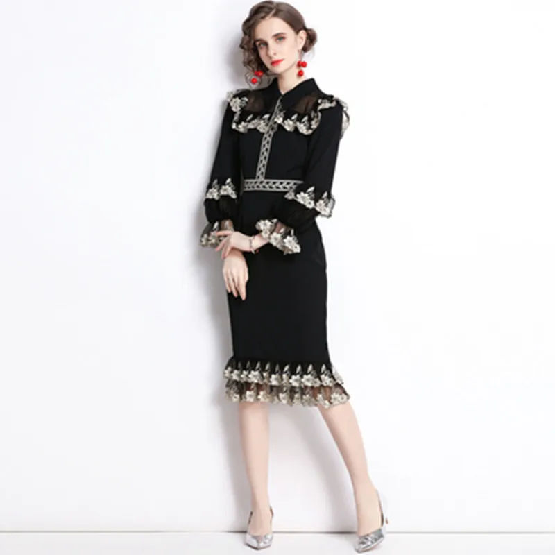New Fashion Runway Mermaid Dress Women's 2022 Autumn Flare Sleeve Elegant Floral Embroidery Mesh Patchwork Midi Dresses Vestidos
New Fashion Runway Mermaid Dress Women's 2022 Autumn Flare Sleeve Elegant Floral Embroidery Mesh Patchwork Midi Dresses Vestidos