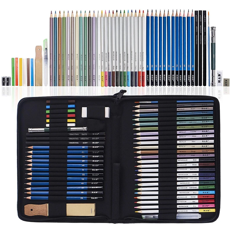 51 Piece Drawing Pencils, Colouring Pencils and Sketch Pencils Set with Drawing Tool in Pop Up Zipper Case - Ideal Gift
51 Piece Drawing Pencils, Colouring Pencils and Sketch Pencils Set with Drawing Tool in Pop Up Zipper Case - Ideal Gift