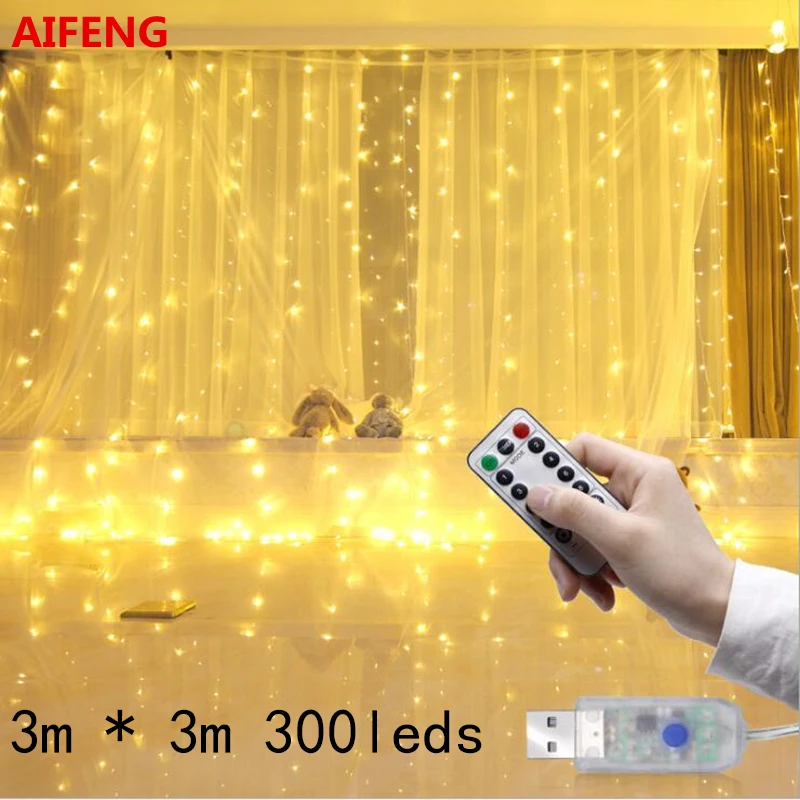 AIFENG 3M x 300 LED USB Светодиодная лампа для занавесок медная проволока светодиодная