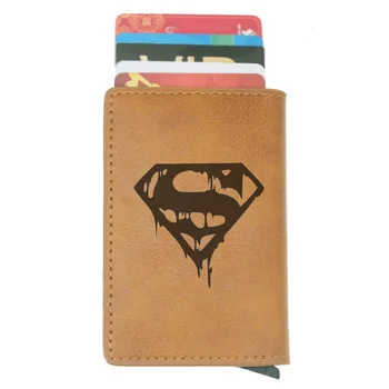 

New Arrivals Superman theme Leather RFID Credit Card Holder Anti-Theft Automatic Wallet Card Case Men Mini Male Purse