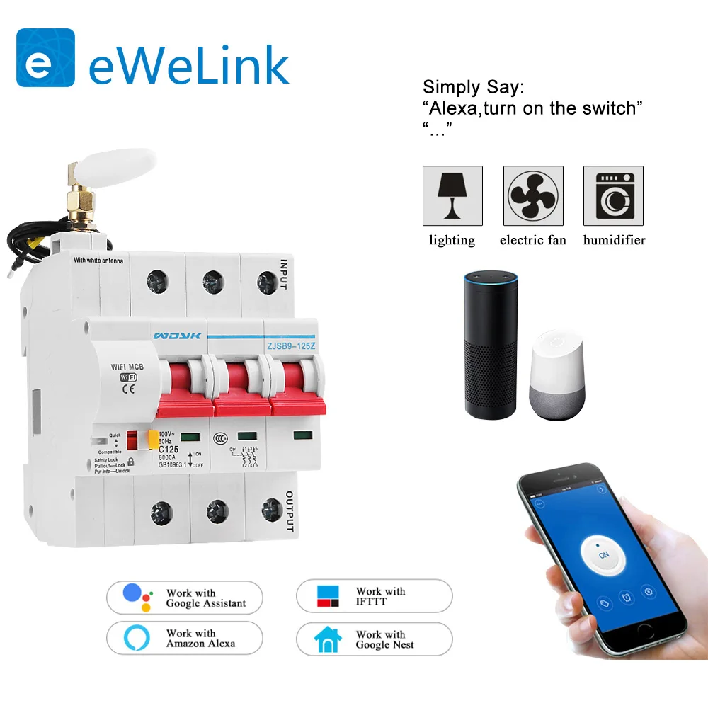 eWelink 3P WiFi remote control circuit breaker Smart din rail switch compatiable with Alexa and google home for Smart Home
eWelink 3P WiFi remote control circuit breaker Smart din rail switch compatiable with Alexa and google home for Smart Home