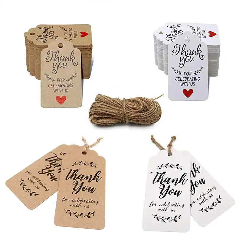 100pcs white brown thank you for celebrating with us gift t