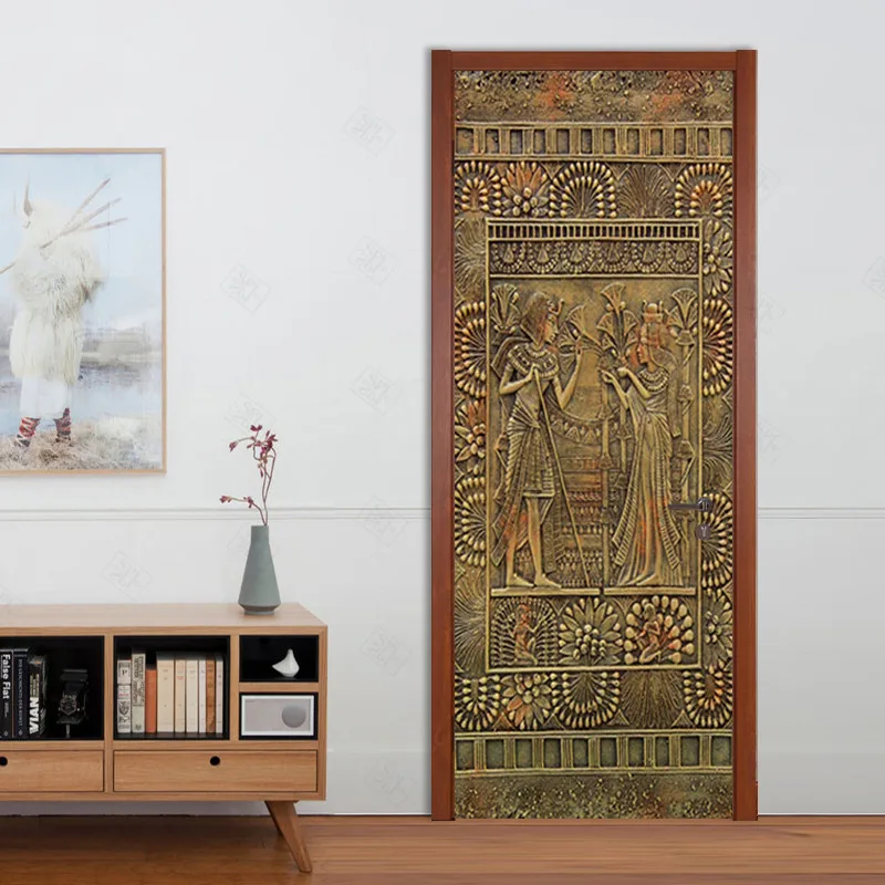 PVC-Self-Adhesive-Waterproof-Wall-Door-Sticker-3D-Retro-Egyptian-Pharaoh-Wallpaper-Living-Room-Study-Door (2)