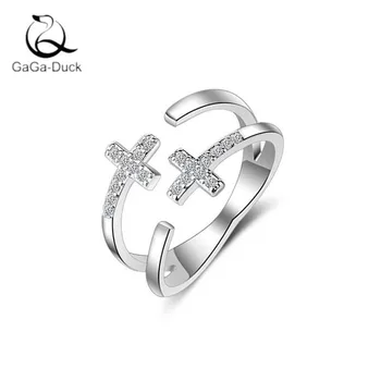 New Creative Beautiful Fashion Jewelry Double Cross 925 Sterling Silver Double-layer Wild Women Crystal Opening Rings R653 
New Creative Beautiful Fashion Jewelry Double Cross 925 Sterling Silver Double-layer Wild Women Crystal Opening Rings R653