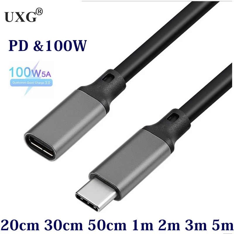 

10Gbps Gen2 Type-C USB 3.1 Male to USB-C Female Extension Data 100W Charging Cable Extender Cord Reversible Design 0.3m1m 2m 5m