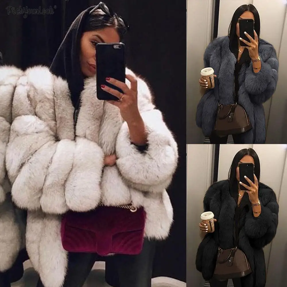 Europe America Winter Women Plus Size Fluffy Faux Fur Jacket Warm Thick Imitation Fur Button Round Neck Coat Outerwear D30
Europe America Winter Women Plus Size Fluffy Faux Fur Jacket Warm Thick Imitation Fur Button Round Neck Coat Outerwear D30
