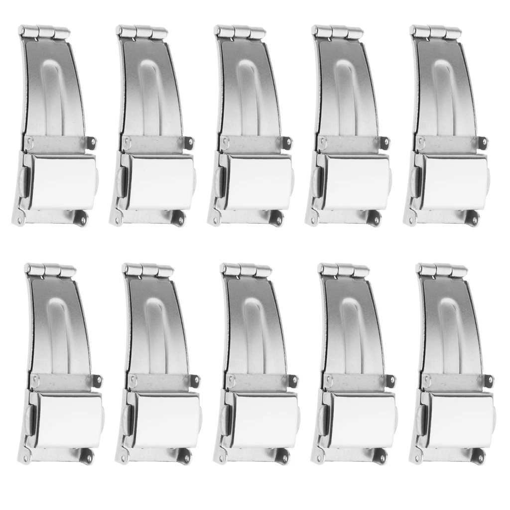 10 Pieces/Lot silver color Watch Buckle Stainless Steel Deployment Clasp Folding Double Push Buckle 5mm-22mm