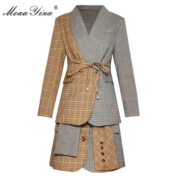 MoaaYina Fashion Designer Suit Spring Summer Women Long sleeve Lace-Up Plaid Suit Tops+ Short skirt Office Lady Two-piece set
MoaaYina Fashion Designer Suit Spring Summer Women Long sleeve Lace-Up Plaid Suit Tops+ Short skirt Office Lady Two-piece set