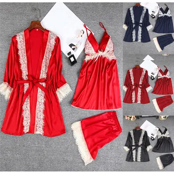 2020 New 3PCS Women Pajamas Sets With Short Pants Sexy Pyjama Satin Lace Nightwear Polyester Negligee Sleepwear Pyjama
2020 New 3PCS Women Pajamas Sets With Short Pants Sexy Pyjama Satin Lace Nightwear Polyester Negligee Sleepwear Pyjama