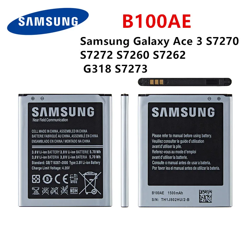 Оригинальный аккумулятор B100AE 1500 мАч для Samsung Galaxy Ace 3 S7270 S7272 S7260 S7262 G318 S7273 мобильный