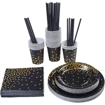 Black & Gold Party Supplies for 24 Guests Party Tableware(Foil Paper Plates/Napkins Cups/Straws)for Anniversary/Birthday
Black & Gold Party Supplies for 24 Guests Party Tableware(Foil Paper Plates/Napkins Cups/Straws)for Anniversary/Birthday