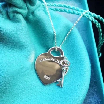 100%925 Sterling Silver Rose Gold Silver Key Heart Necklace, Romantic Japanese and Korean Style, Holiday Gift for Girlfriend 
100%925 Sterling Silver Rose Gold Silver Key Heart Necklace, Romantic Japanese and Korean Style, Holiday Gift for Girlfriend