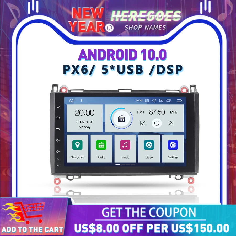 Автомобильный DVD-плеер PX6 DSP IPS Android 10 0 2din GPS карта Авторадио Wi-Fi Bluetooth для Benz B200 Viano Vito