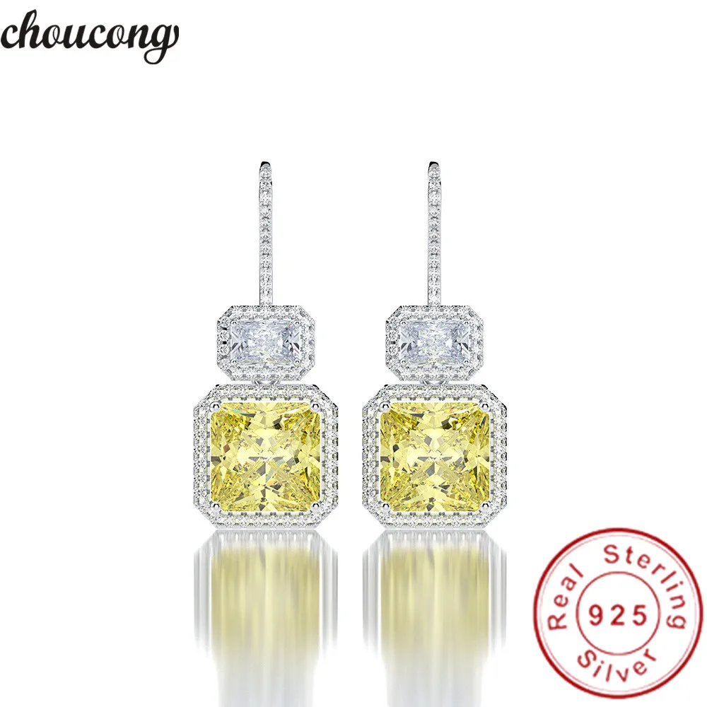 Office lady 3ct Topaz earrings Diamond cz Real 925 Sterling silver Party Wedding Dangle Earrings for women men Fine jewelry Gift | Украшения