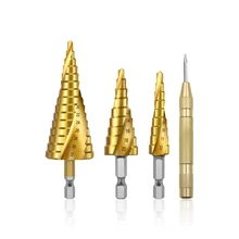Pack of 4 Step Drill Bit Set High-speed Steel Anti-slip Center Punch Cone Portable Polished Woodworking Bevelling Hand
Pack of 4 Step Drill Bit Set High-speed Steel Anti-slip Center Punch Cone Portable Polished Woodworking Bevelling Hand