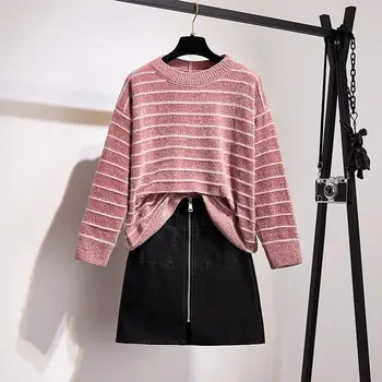 ICHOIX Pink sweater + PU Skirt women 2 piece set Winter set clothing cool girl Korean style 2 piece outfits casual skirt set 
ICHOIX Pink sweater + PU Skirt women 2 piece set Winter set clothing cool girl Korean style 2 piece outfits casual skirt set