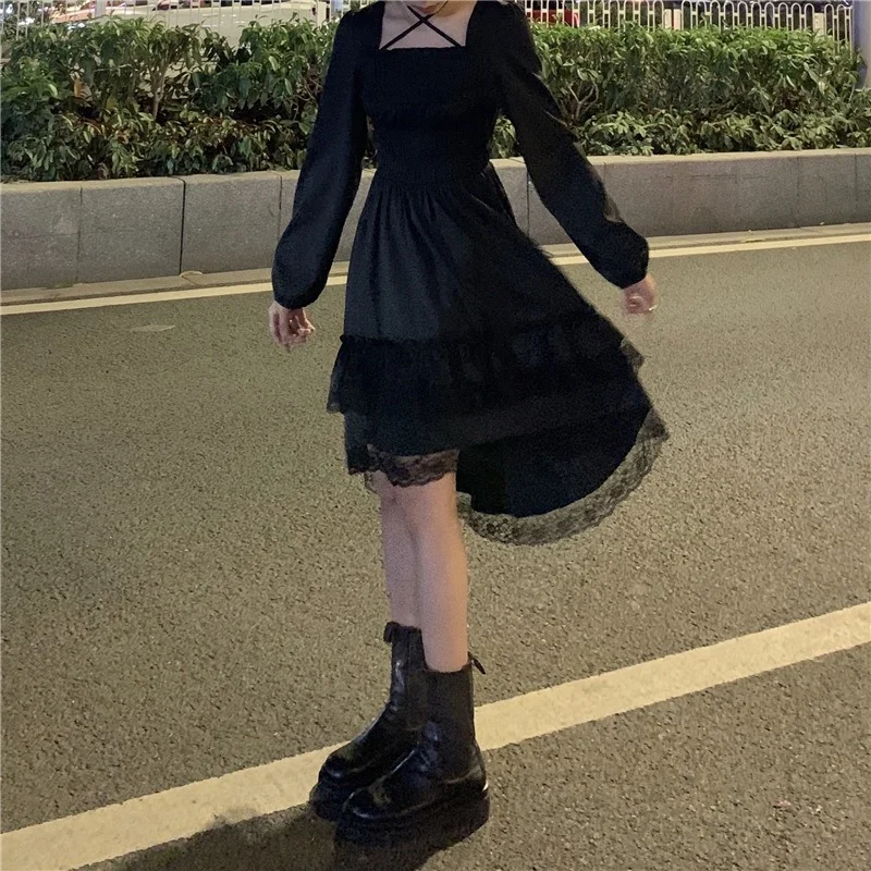 New Gothic Women Black Fairy Party Dress Cross Square Collar Lolita Princess Irregular Dress Cute Kawaii Lace Ruffles Chic Dress
New Gothic Women Black Fairy Party Dress Cross Square Collar Lolita Princess Irregular Dress Cute Kawaii Lace Ruffles Chic Dress