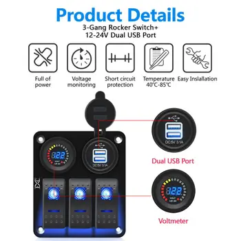 DC 12V 3 Gang Blue Toggle Rocker Switch Panel Voltmeter Dual USB Charger Aluminium Panel For Car Marine Boat
DC 12V 3 Gang Blue Toggle Rocker Switch Panel Voltmeter Dual USB Charger Aluminium Panel For Car Marine Boat