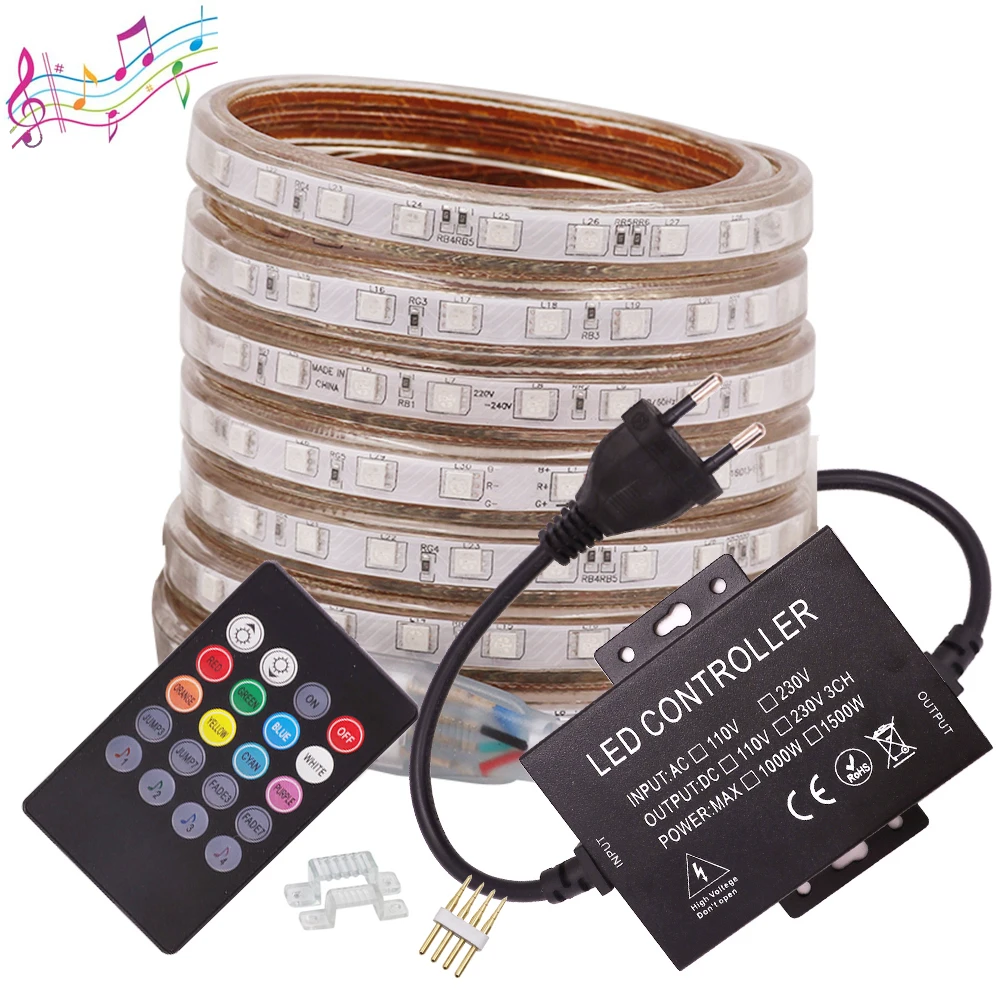 

220V 110V LED Light RGB Strip 5050 Music Bluetooth APP Remote Control 60LED/m Waterproof Flexible LED Ribboion Home Decoration