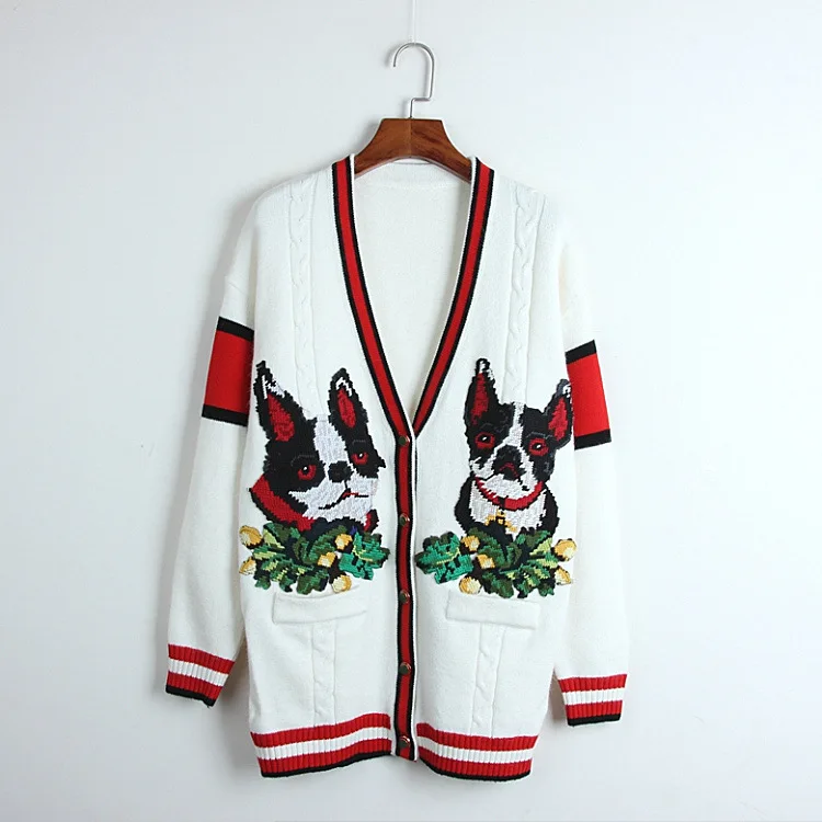 2019 Autumn Winter Dog Embroidery Women Sweaters Cardigans Brand Designer Long Sleeve Female Knitted Sweater Jumper Clothes
2019 Autumn Winter Dog Embroidery Women Sweaters Cardigans Brand Designer Long Sleeve Female Knitted Sweater Jumper Clothes