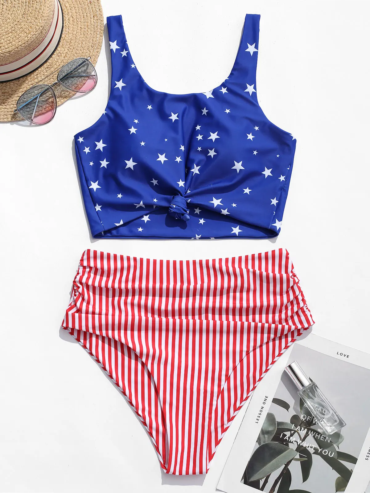 american flag high waisted swimsuit