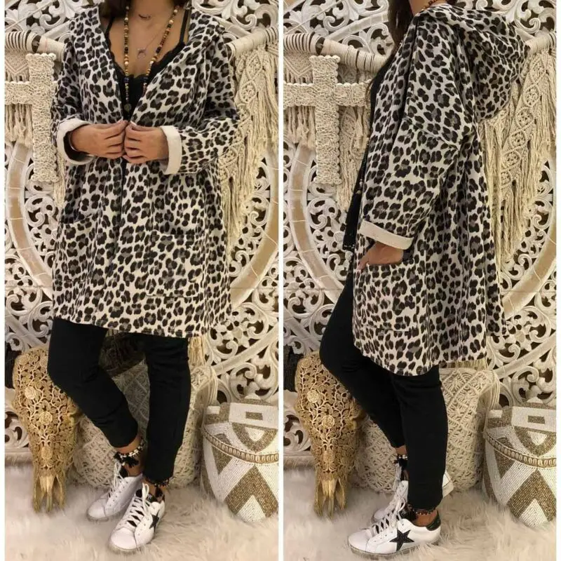 Women Leopard Hooded Long Sleeve Coat 2020 Loose Jacket Lady Autumn Cardigan Hoodies Outwear 
Women Leopard Hooded Long Sleeve Coat 2020 Loose Jacket Lady Autumn Cardigan Hoodies Outwear