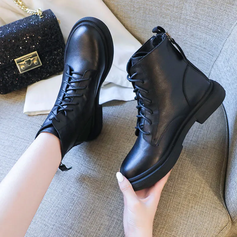 Full-grain Leather Martin Boots Women's 2019 Versatile Online Celebrity Double after Zipper British Style plus Velvet Thin Boots 
Full-grain Leather Martin Boots Women's 2019 Versatile Online Celebrity Double after Zipper British Style plus Velvet Thin Boots